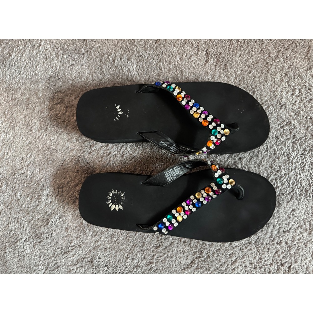 Yellow Box Ocarina Black Platform Flip Flops Multi Color Rhinestone Wedge Size 9 - Picture 3 of 6
